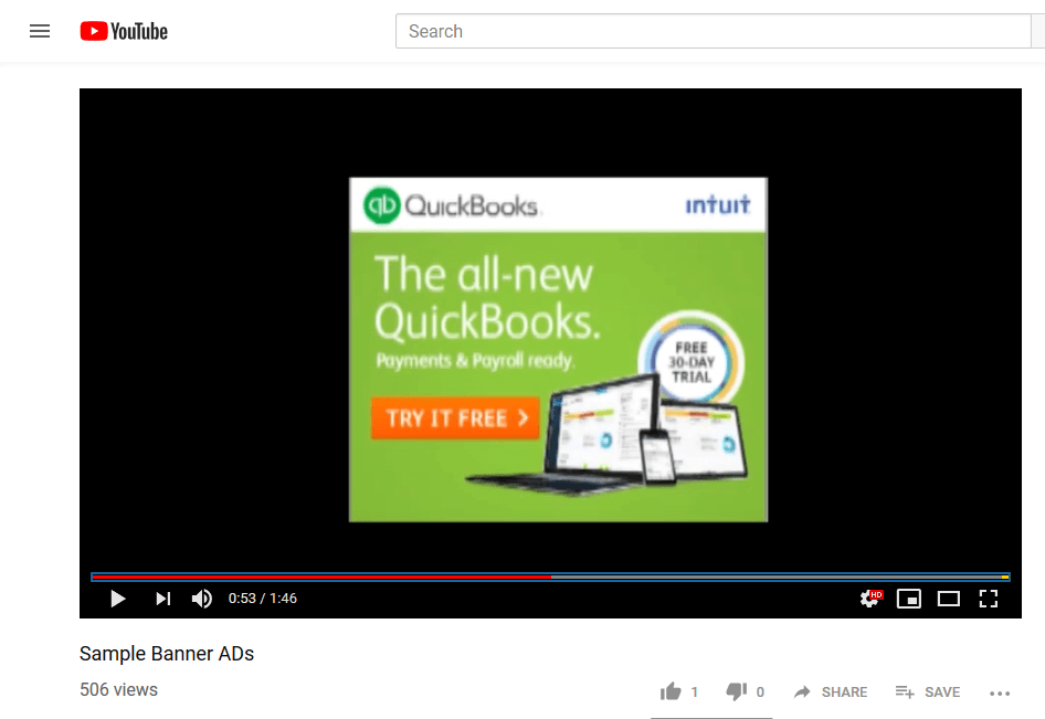 QuickBooks YouTube Banner Ad